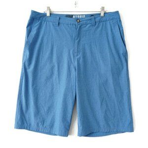BKE Hybrid Mens Athletic Bermuda Shorts Flat Front Blue Polyester Spandex Sz 36